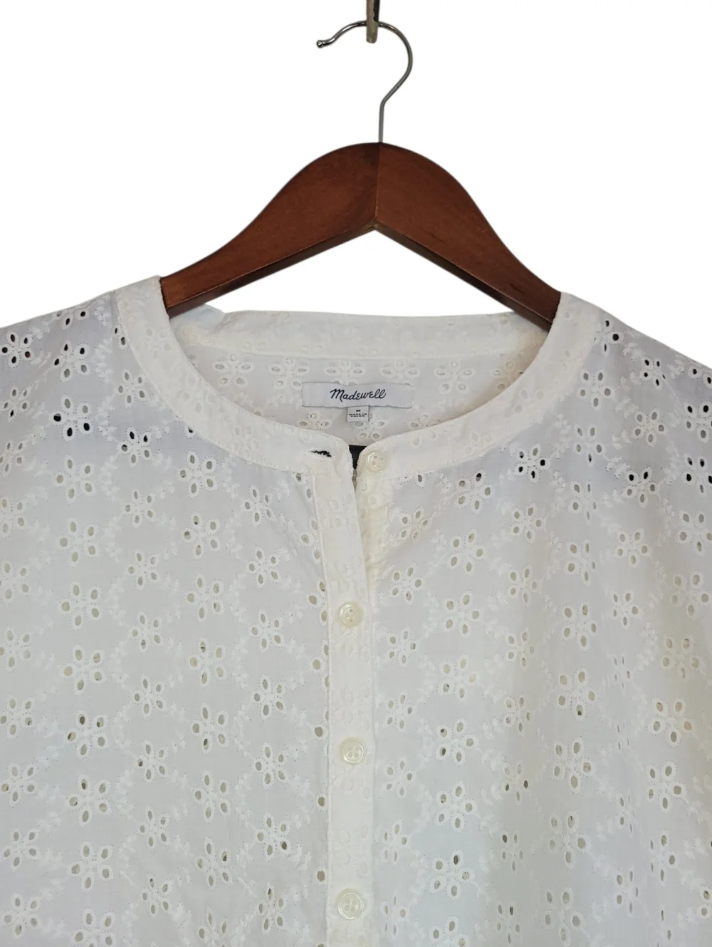 Madewell Eyelet Boxy Button Down Shirt M Lighthouse White Cotton Summer Top - Picture 6 of 12